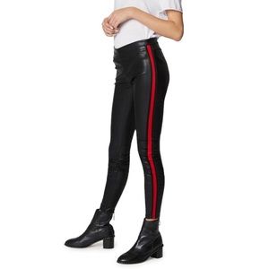 R + A Leather pants with red stripe
